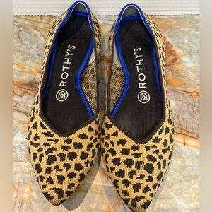 Rothy's Leopard Print Pointed Toe Flats Womens Slip On Shoes Size 8 Brown/Tan